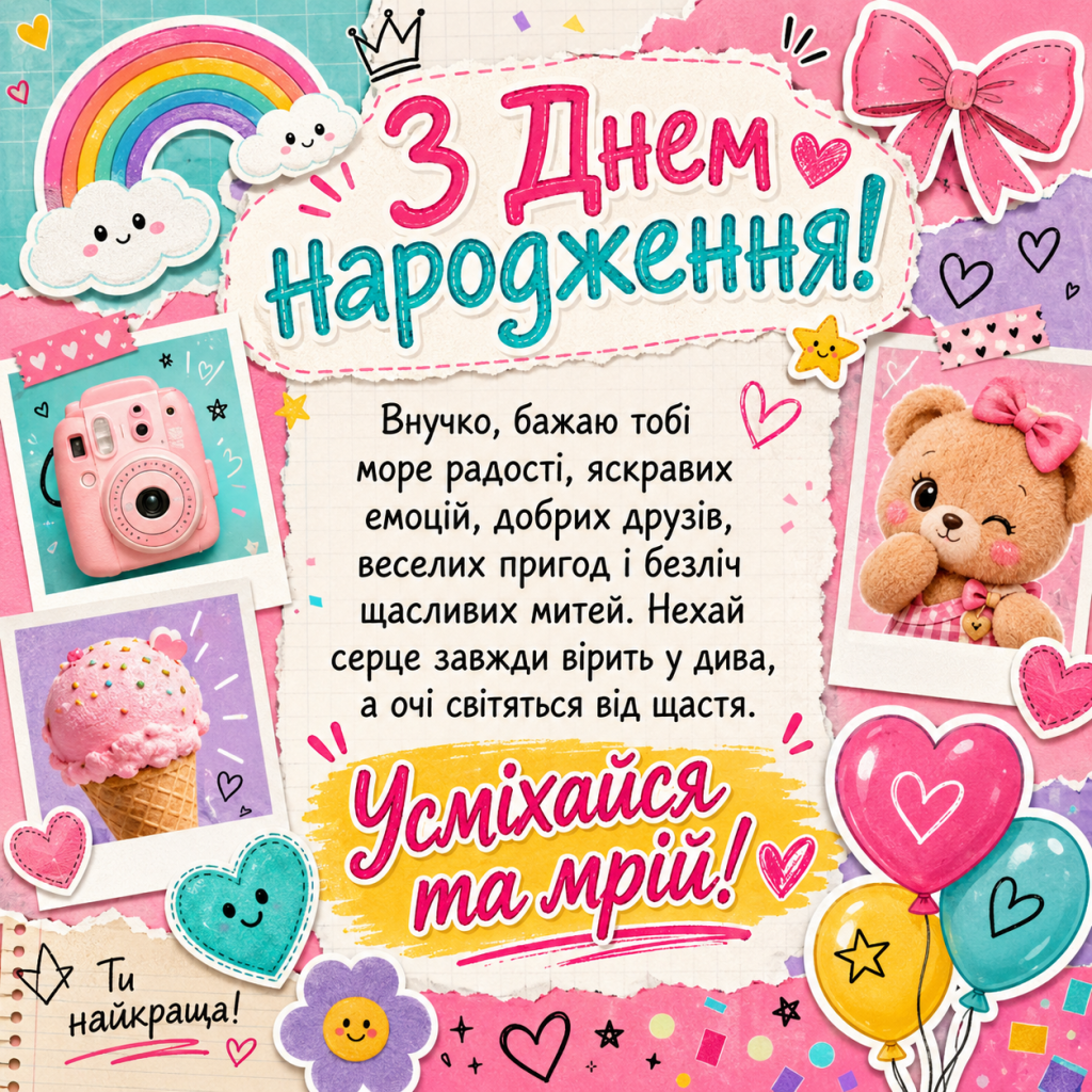 картинка 5 Зворушливі привітання з Днем народження до сліз внучці — милі слова та картинки
