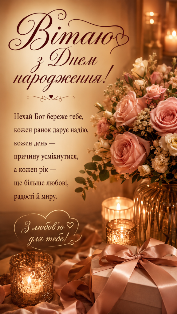 картинка 2 Найкращі зворушливі привітання з Днем народження для жінки своїми словами. Щирі, душевні тексти у прозі та короткі побажання, що торкаються серця.