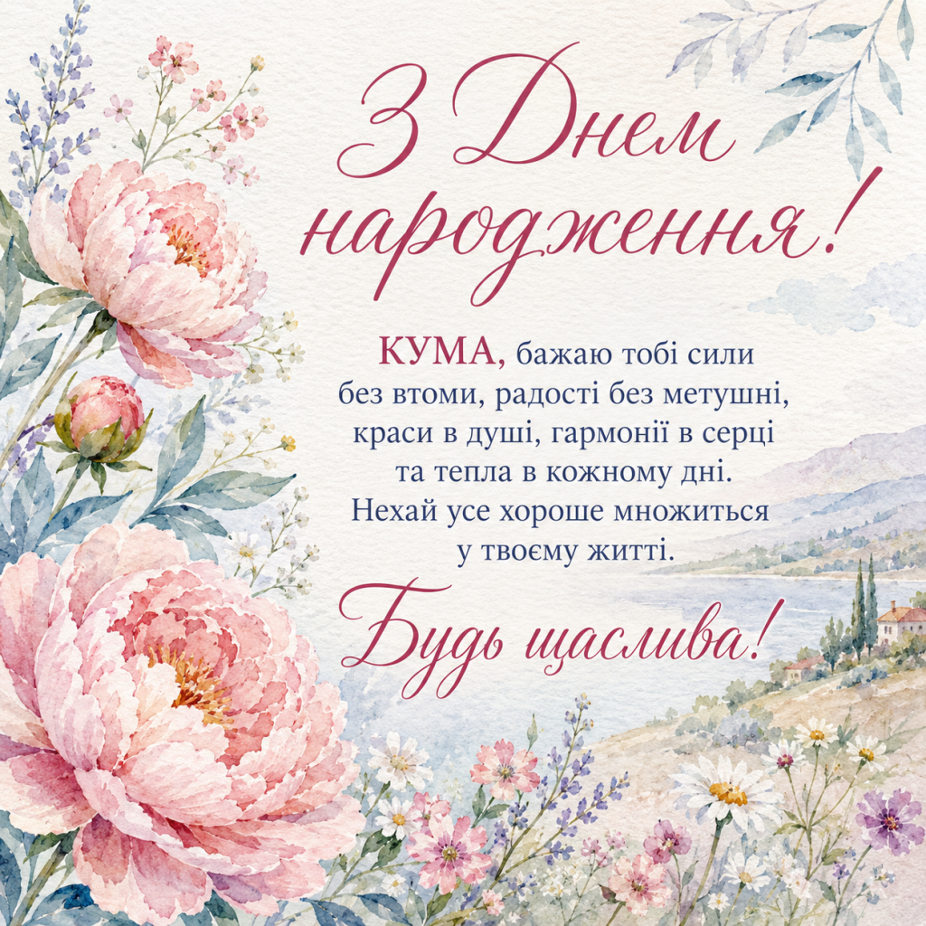 картинка 3 Зворушливі привітання з Днем народження до сліз кумі — теплі слова та картинки