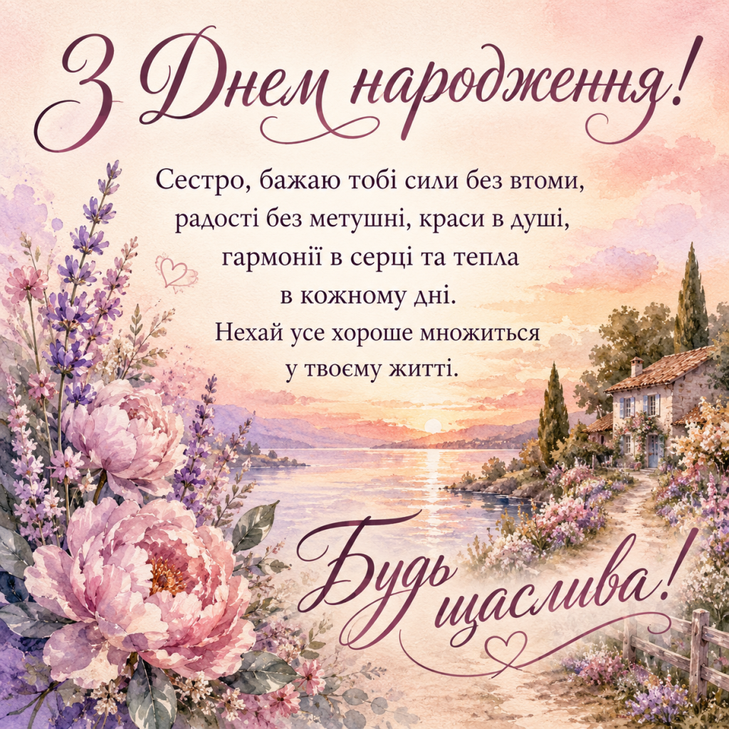 картинка 3 Зворушливі привітання з Днем народження до сліз сестрі — ніжні слова та картинки