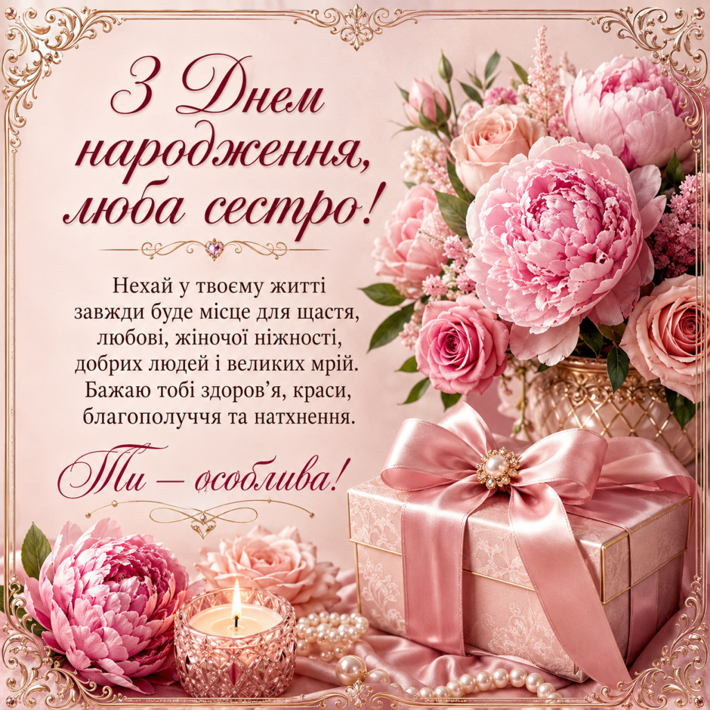 картинка 4 Зворушливі привітання з Днем народження до сліз сестрі — ніжні слова та картинки