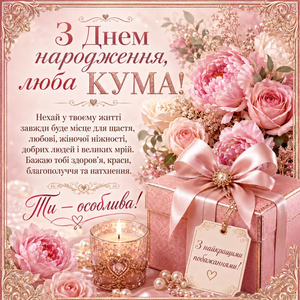 картинка 4 Зворушливі привітання з Днем народження до сліз кумі — теплі слова та картинки